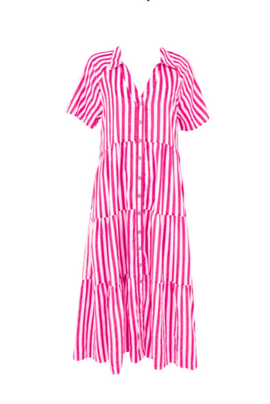 Pink Stripe Three Tiered Dress