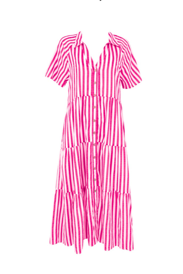 Pink Stripe Three Tiered Dress