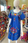 Mexican Bohemian Long Dress - Cobalt Blue with Crochet Lace