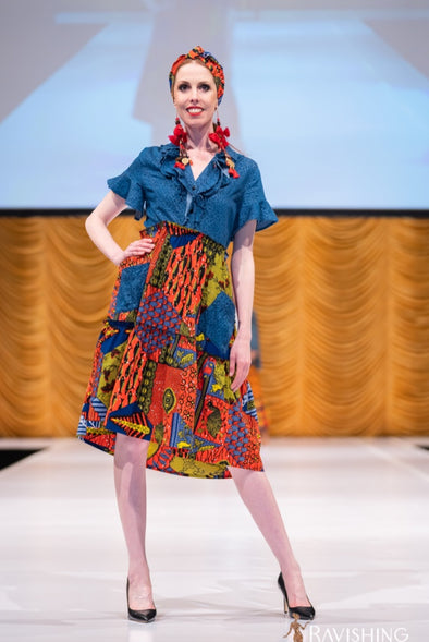 Ankara Shirt Dress - Denim Shirt
