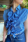 Blue Checked Up-cycled Ruffle Shirt - SFH Designs Original