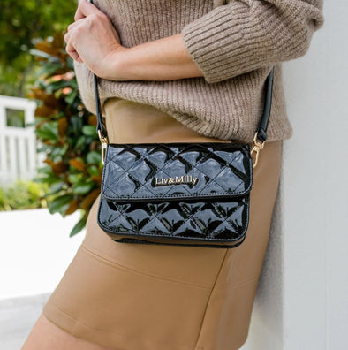 Rosie Black Paten Cross Body Bag - Liv & Milly