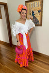 Spanish Flamenco Fiesta Skirt in Pink & Orange Flora