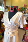 White Deluxe Satin Lara Wrap Frill Dress  - Custom Design by SFH