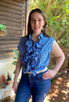 Blue Checked Up-cycled Ruffle Shirt - SFH Designs Original