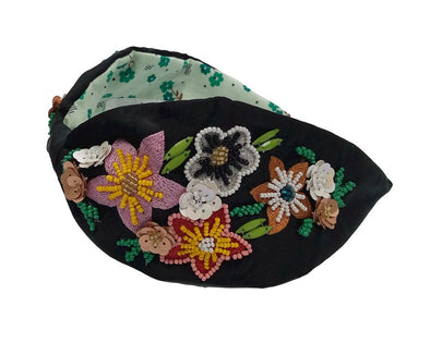 Embellished Headband in Multi Sequins on Black - Annanasa
