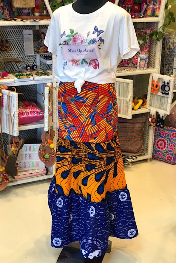 Orange Blue Ankara Ruffles Skirt SFH Designs Original