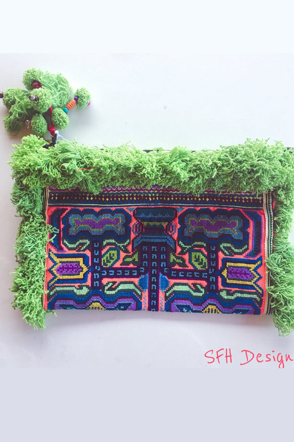 Paradise Clutch With Lime Green Fringing